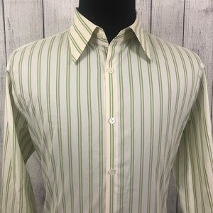 Theory XL Yellow and Green Striped Button-Up Shirt